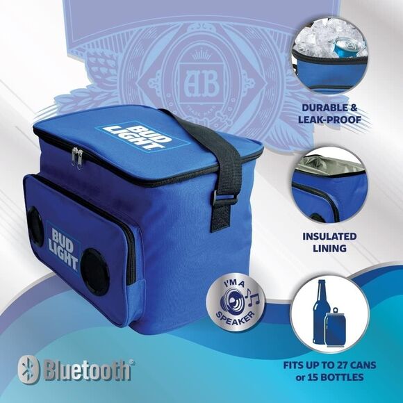 Bud Light Cooler With Built in Bluetooth Speakers Leakproof 24 Can Capacity - Picture 4 of 14